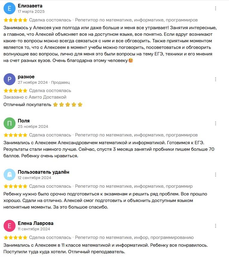 Фрагмент отзывов с Авито: Елизавета, Поля, Елена и другие